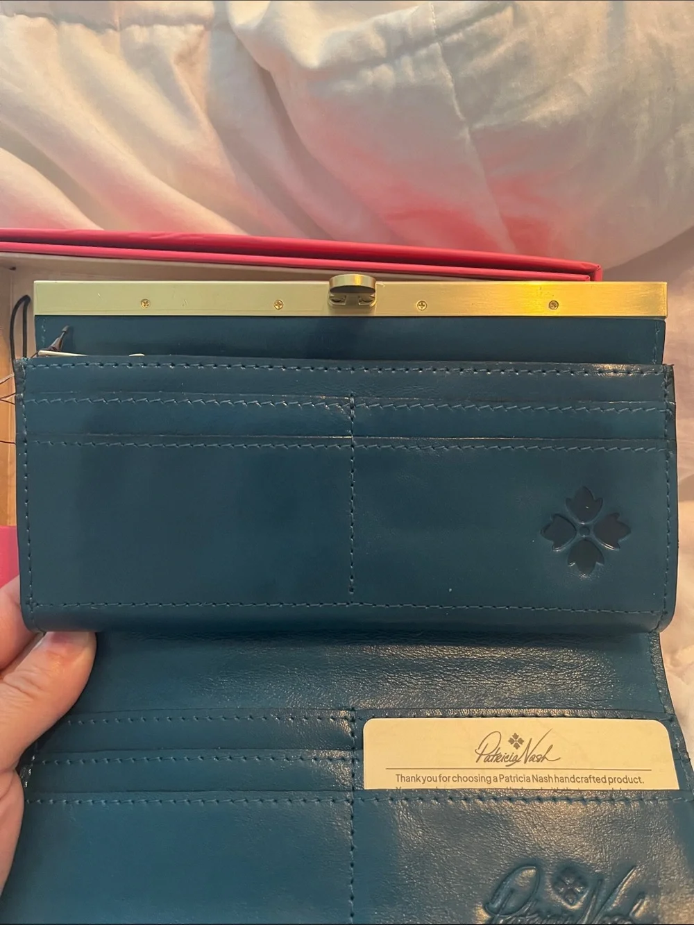 Patricia Nash Navy and Cream Floral Frame Wallet with Gold Trim